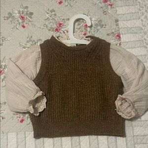 Zara Brown Knit Vest with Cream Sleeves - Kids Sweater